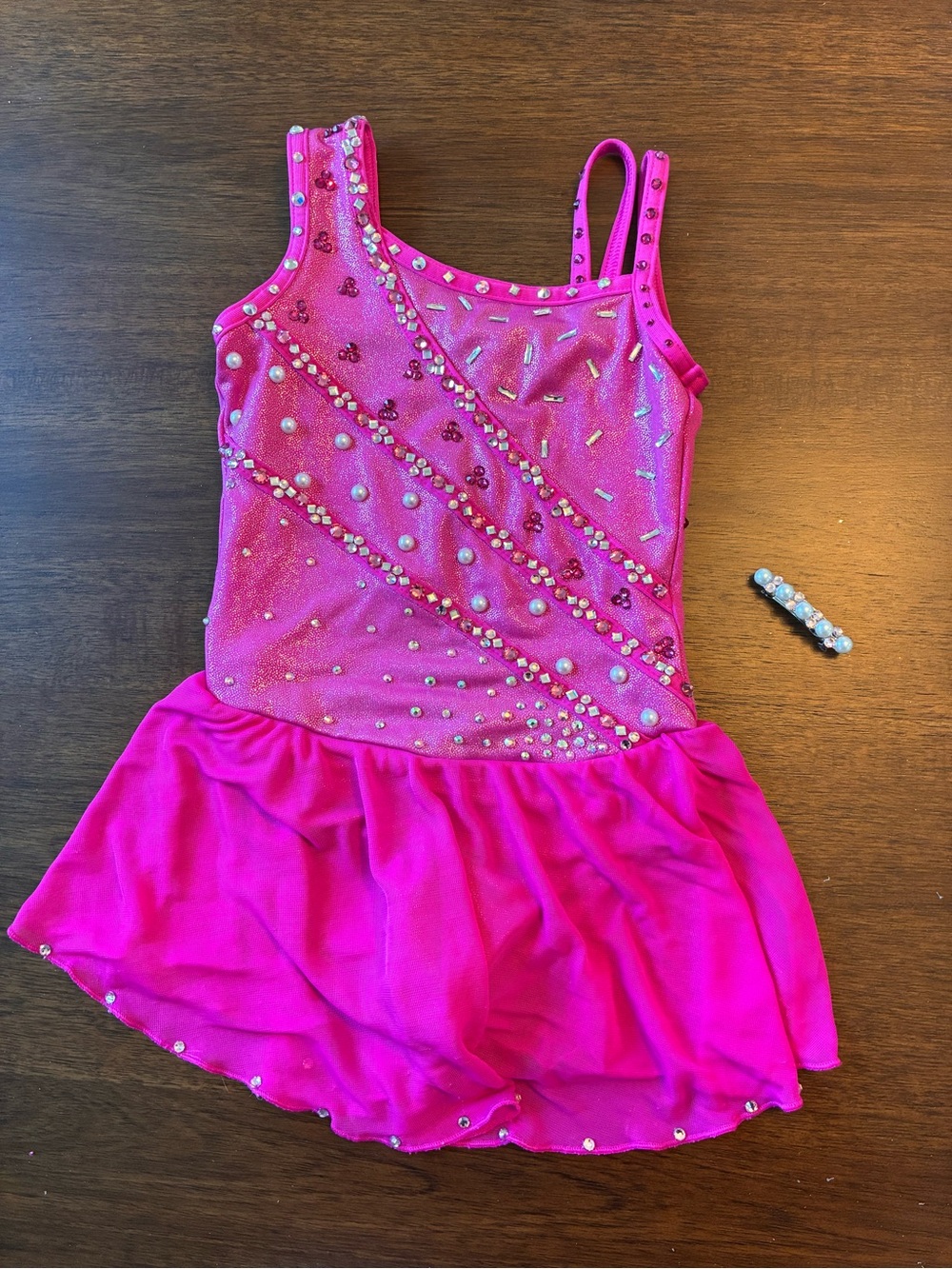Girls Hot Pink Sequin Dance Costume with Skirt